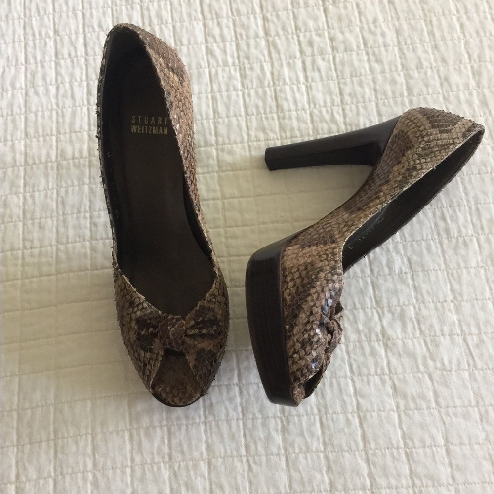 Euc Stuart Weitzman Python Peep Toe High Heels - image 1